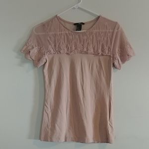 Mesh embroidered scalloped top